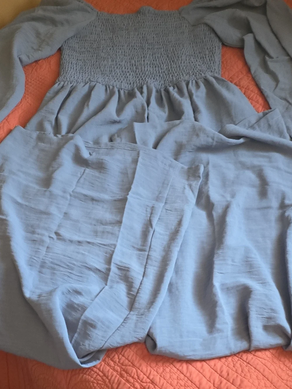 Light Blue Smocked Bodice Wide Leg Romper
